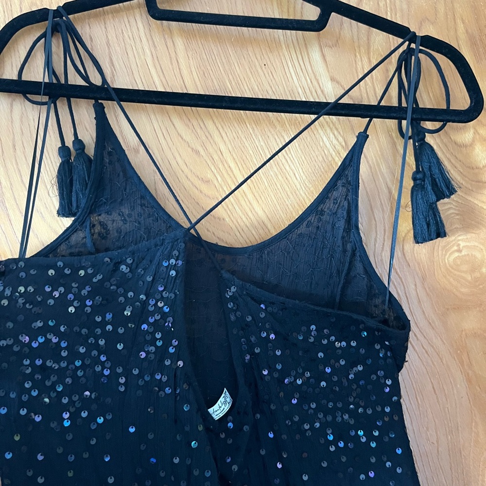 Free People Intimately Black sequin tie shoulder Mini Dress M - Picture 5 of 8